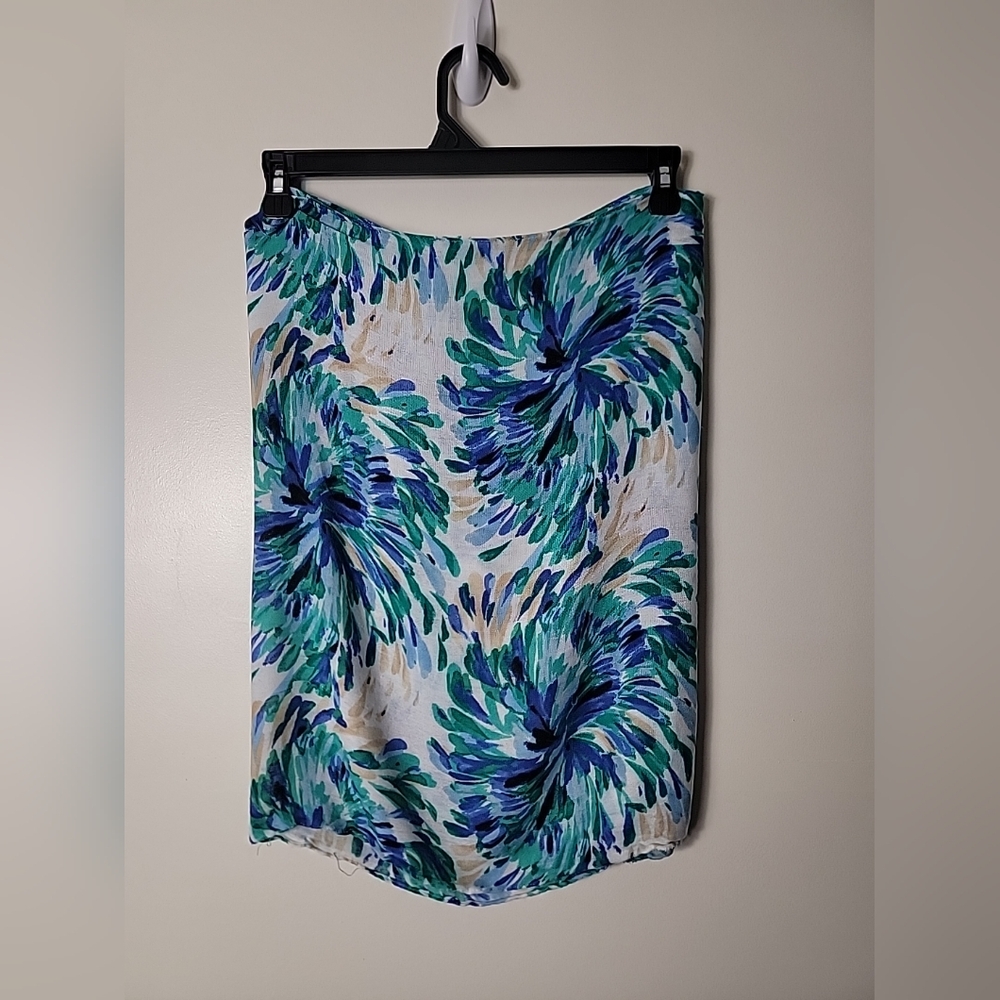Blue Green White Tan Floral Infinity Scarf